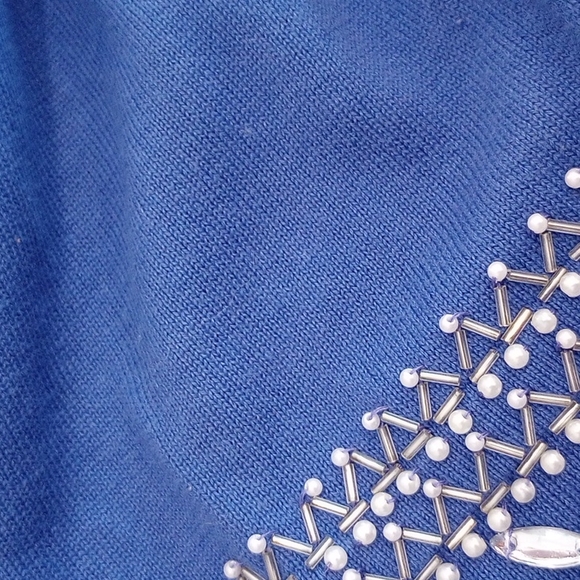 Bob Mackie Embellished 3/4 Sleeve Sweater Size:1X Color: Periwinkle - Picture 13 of 13